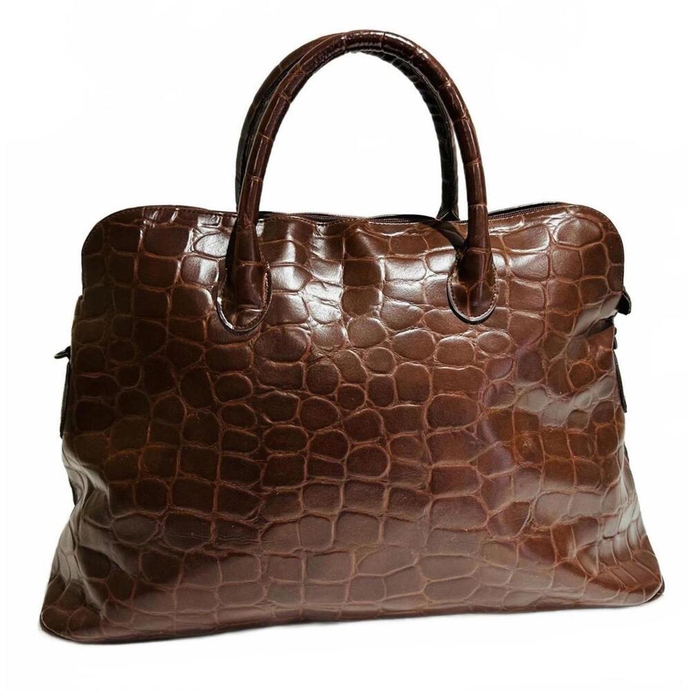 VTG 90's Ralph Lauren Brown Croc-Embossed Faux Leather Duffel/ Luggage Handles